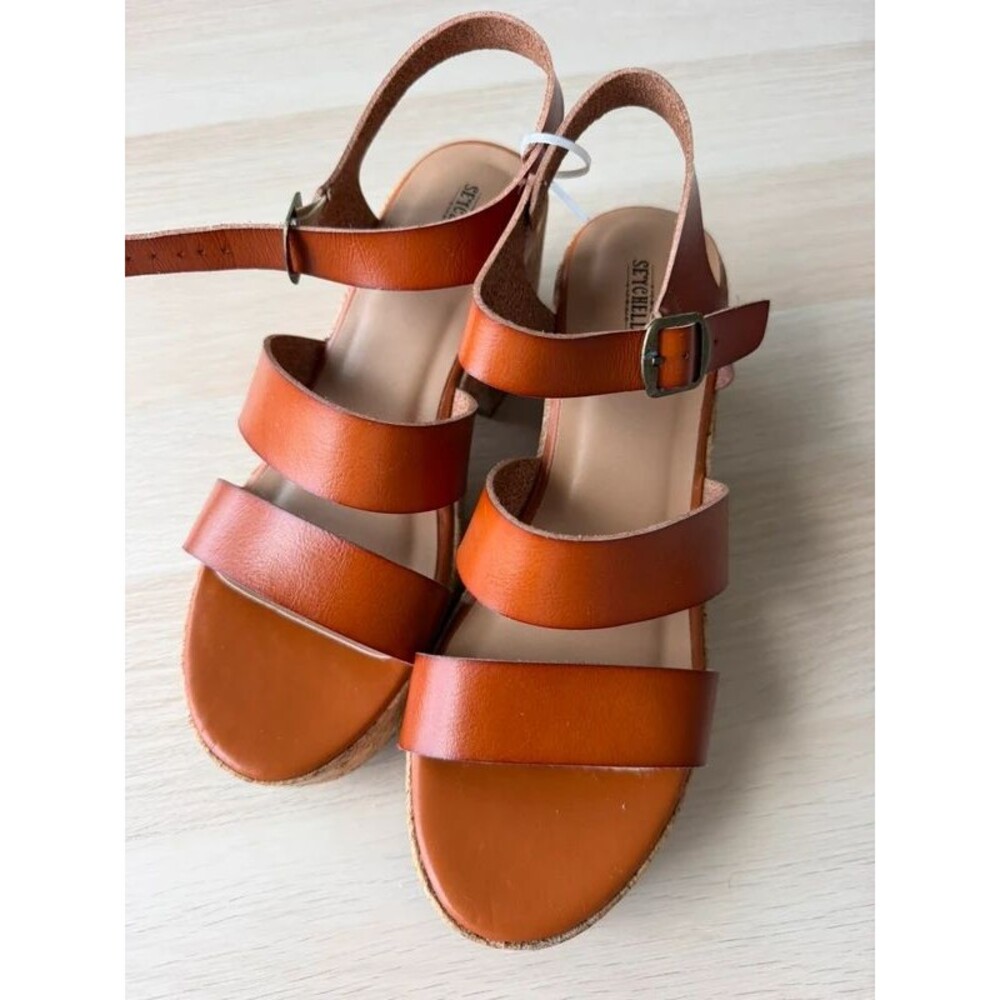 Seychelles Wendy Leather Cork Platform Sandals 10 Tan Ankle Strap AS-IS